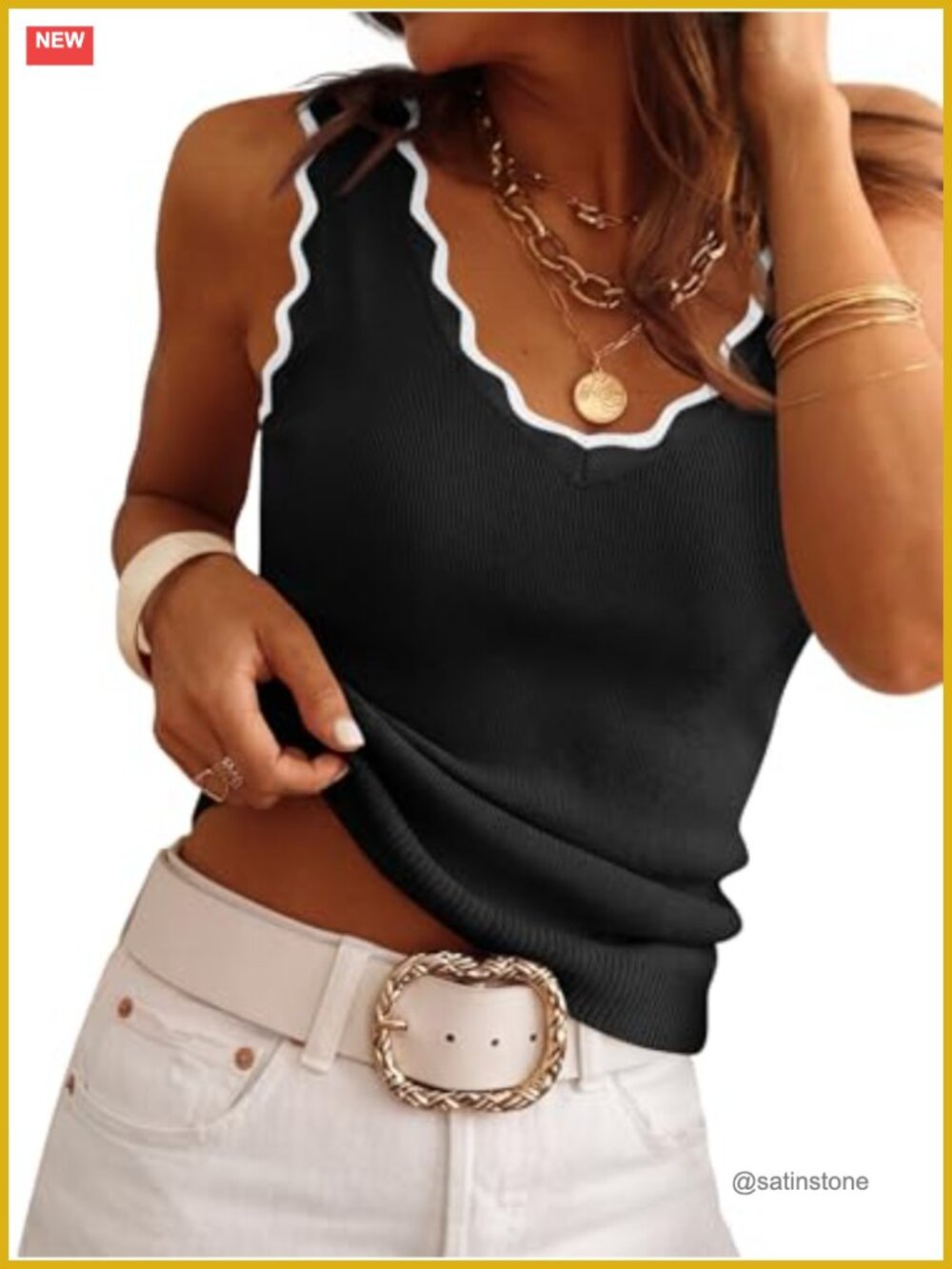 Ribbed Knit V-Neck Sleeveless Tank Top Slim Fit Summer Vest